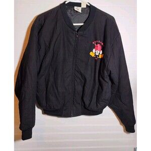 Vintage Mickey & Co Sequined‎ Black Bomber Jacket Size Md Bottoms Up Red Yellow